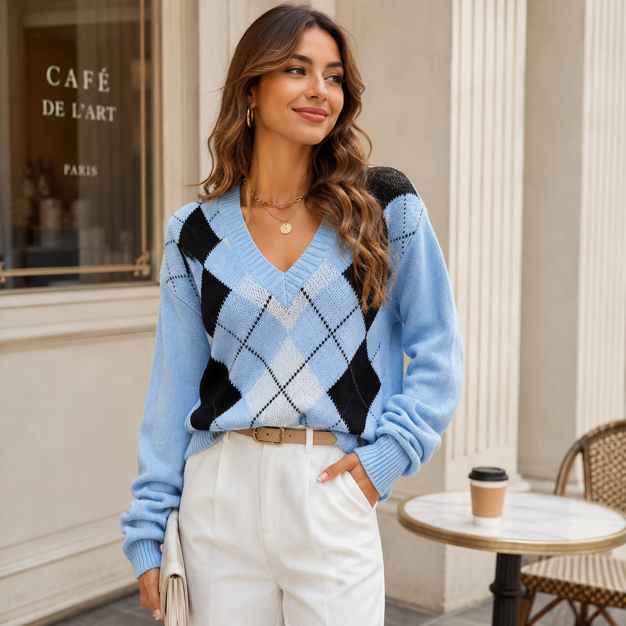 Womens Patterned Argyle Knit Jumper