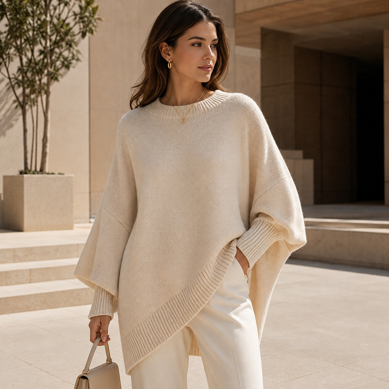 Women’s Oversized Asymmetric Poncho Jumper