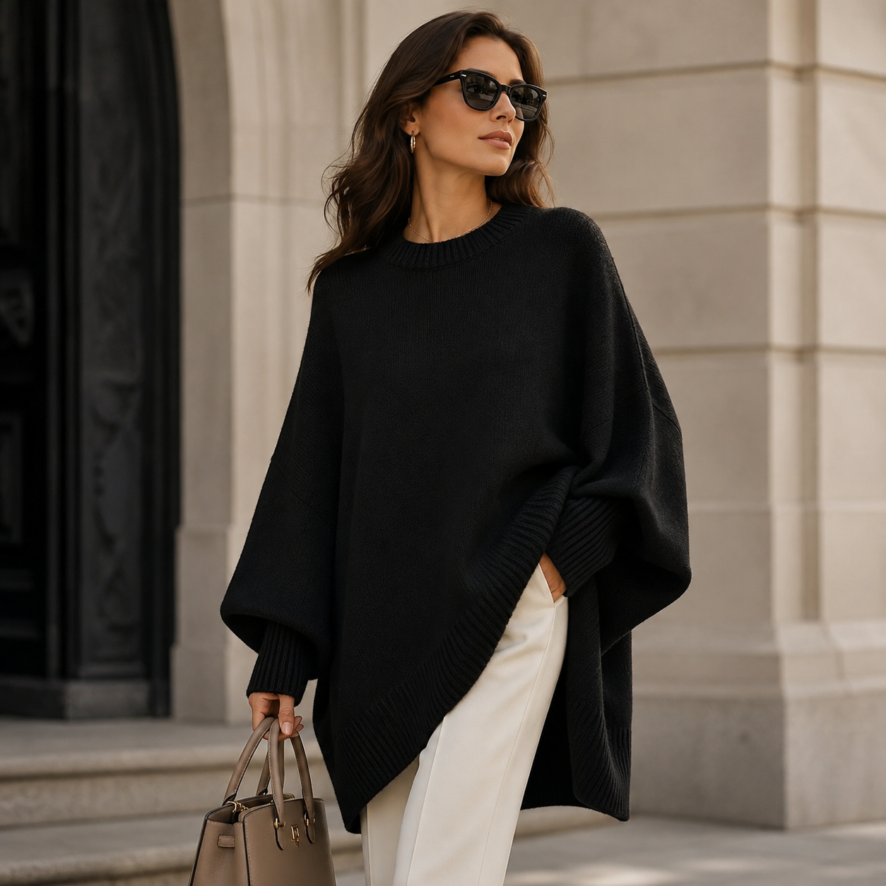 Women’s Oversized Asymmetric Poncho Jumper