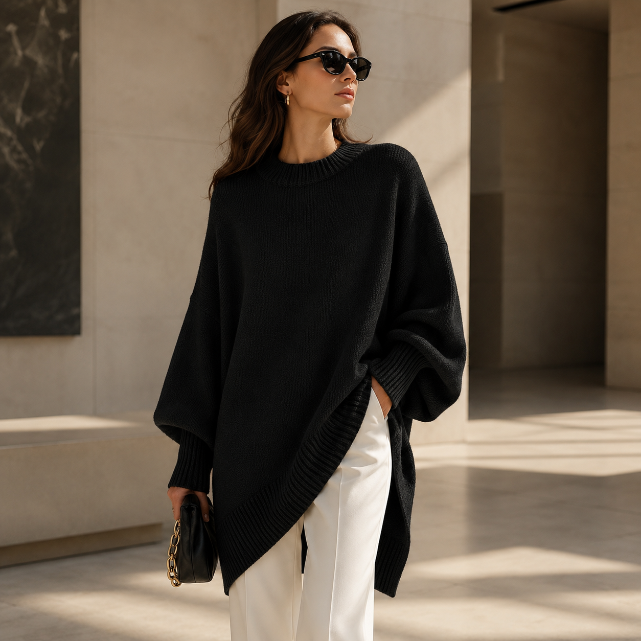 Women’s Oversized Asymmetric Poncho Jumper