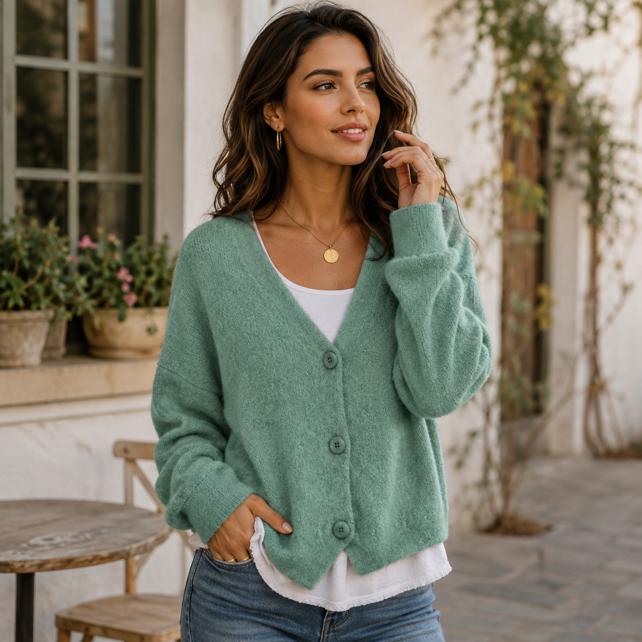 Women's Soft Knit V Neck Cardigan