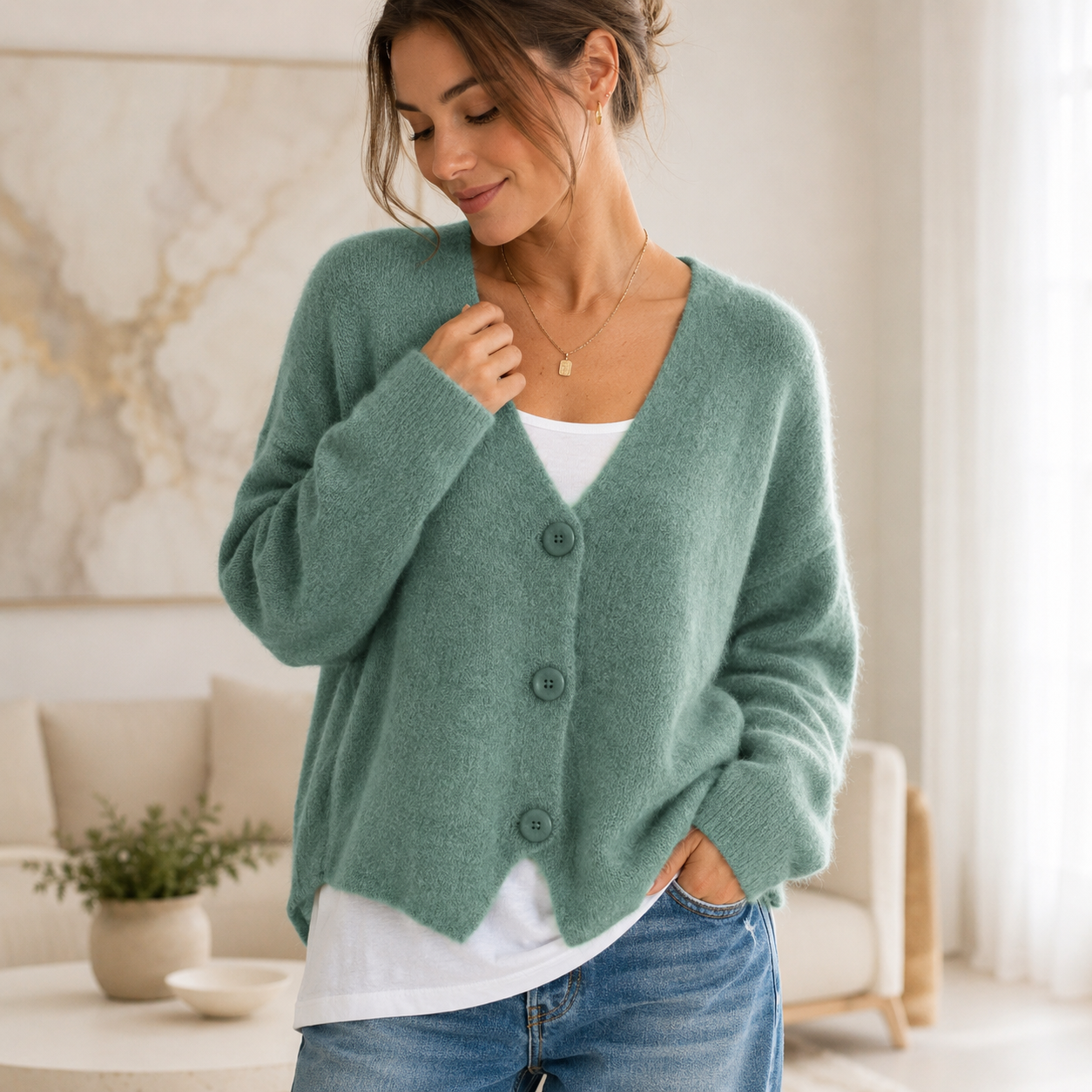 Women's Soft Knit V Neck Cardigan