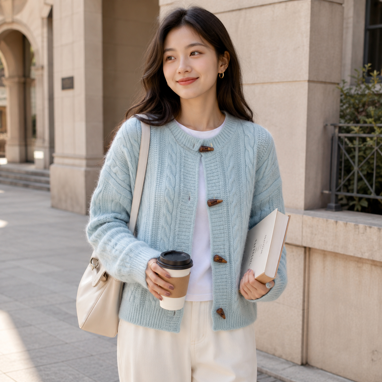 Women’s Cable Knit Horn Button Cardigan
