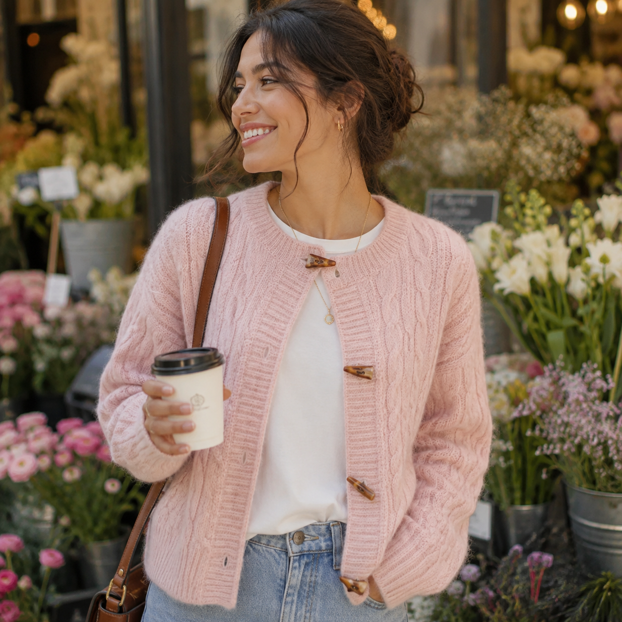 Women’s Cable Knit Horn Button Cardigan