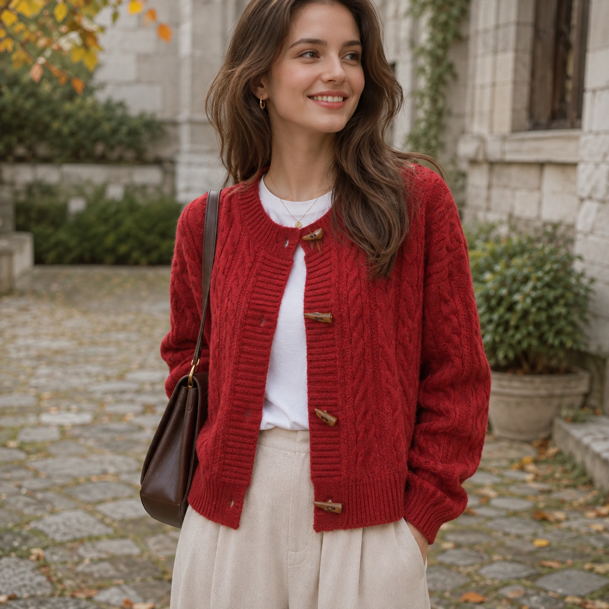 Women’s Cable Knit Horn Button Cardigan