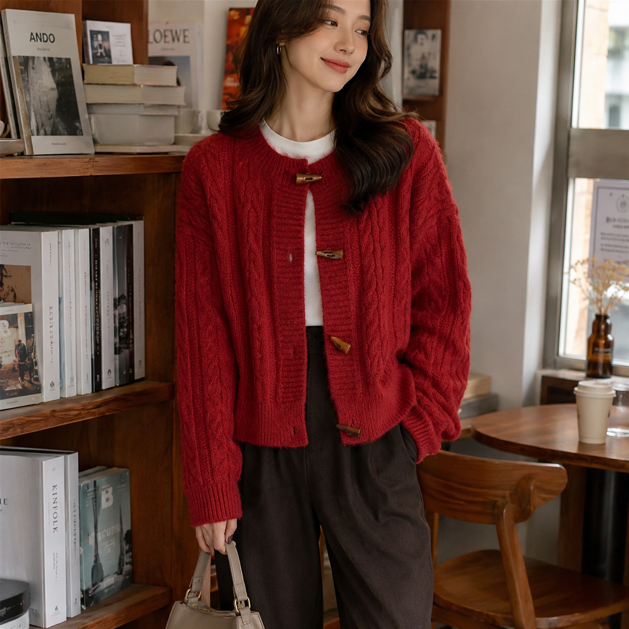 Women’s Cable Knit Horn Button Cardigan