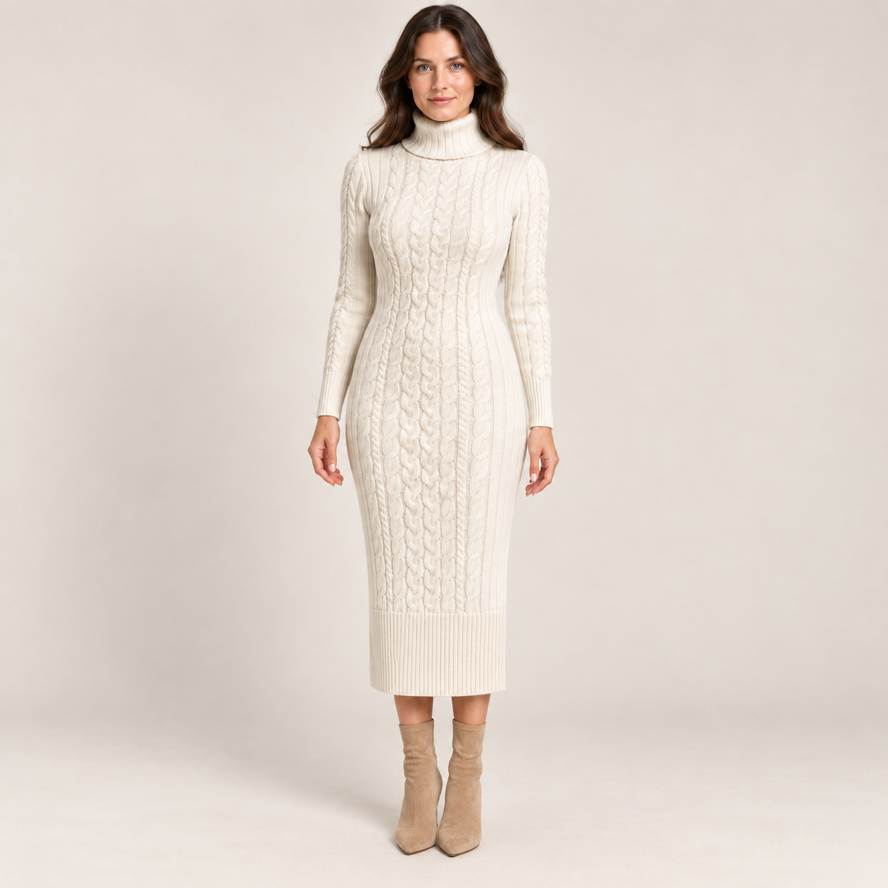 Women’s Cable Knit Turtleneck Jumper Dress