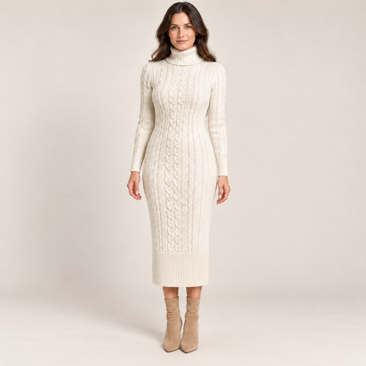 Women’s Cable Knit Turtleneck Jumper Dress