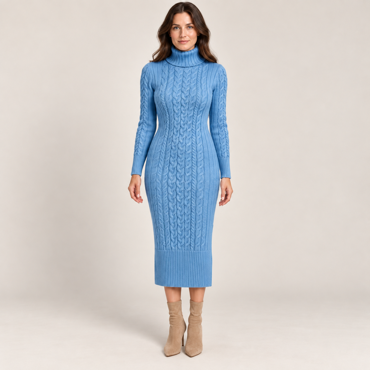 Women’s Cable Knit Turtleneck Jumper Dress