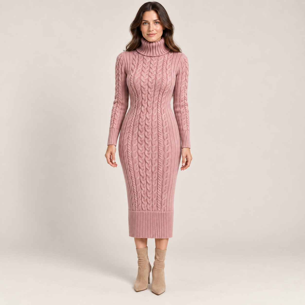 Women’s Cable Knit Turtleneck Jumper Dress