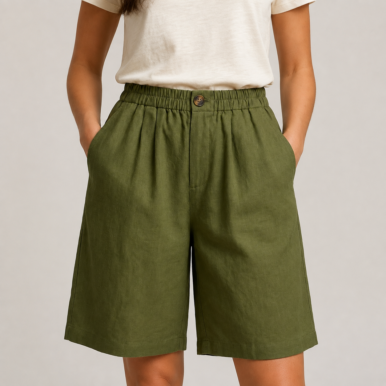 Women’s Elastic Waist Shorts with Side Pockets