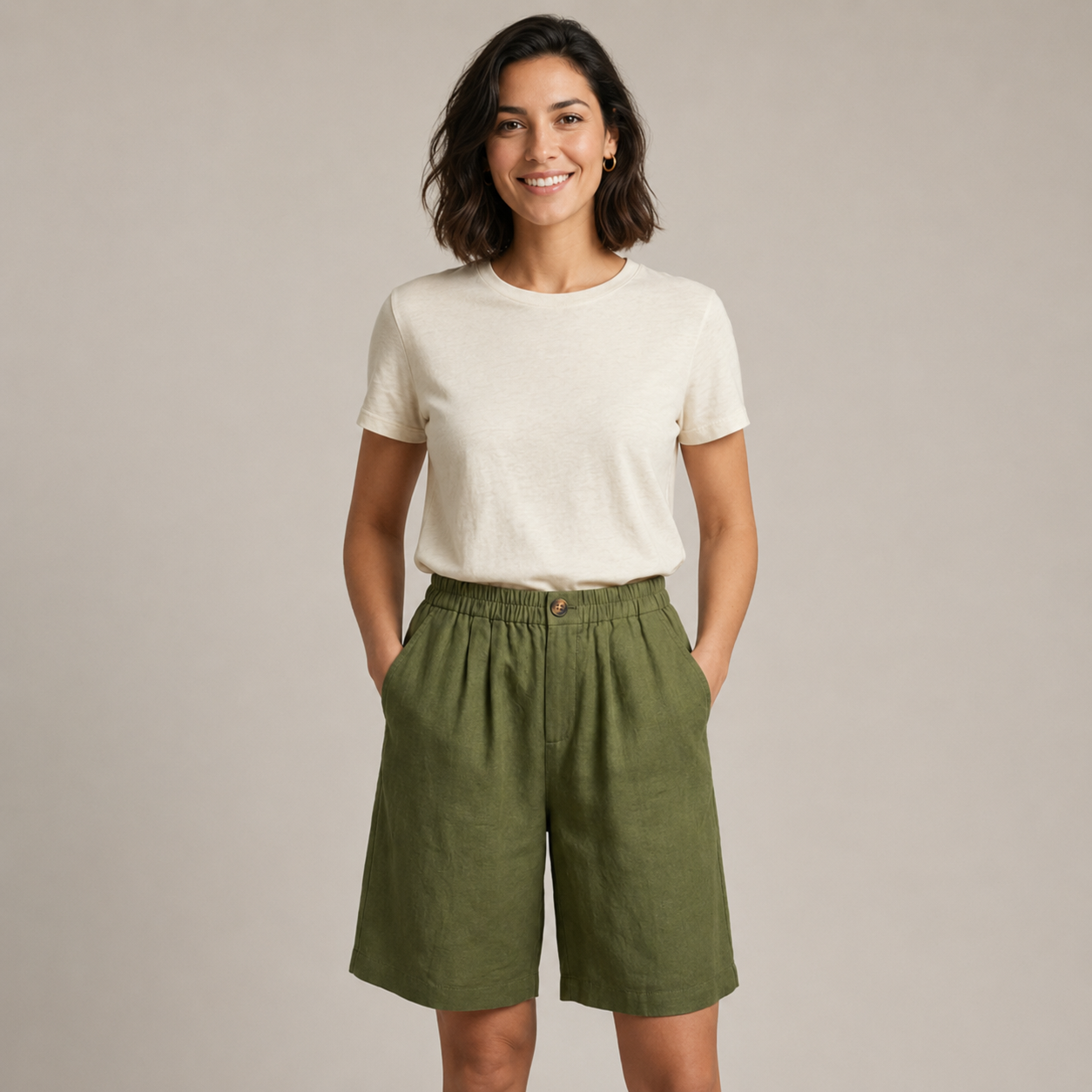 Women’s Elastic Waist Shorts with Side Pockets