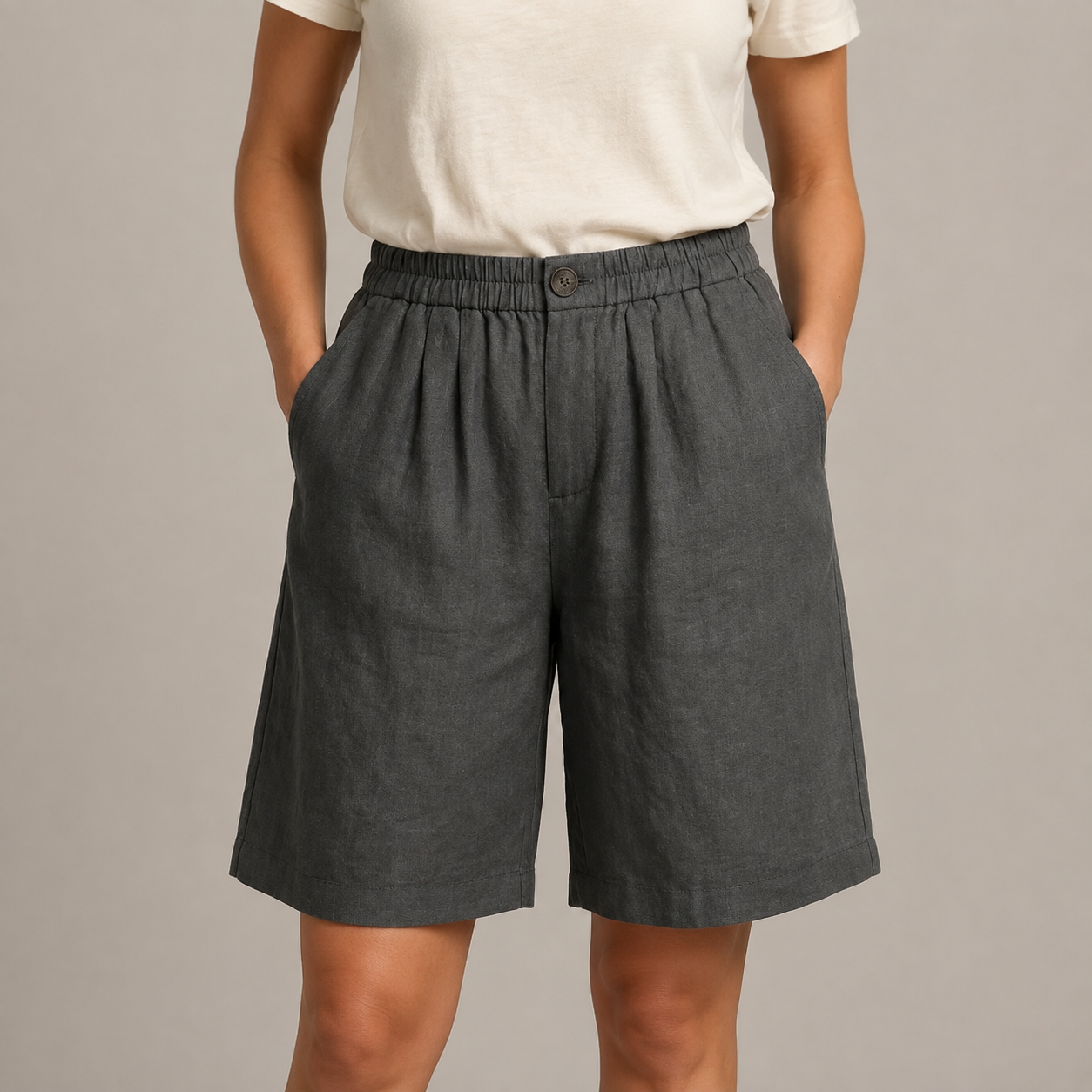 Women’s Elastic Waist Shorts with Side Pockets