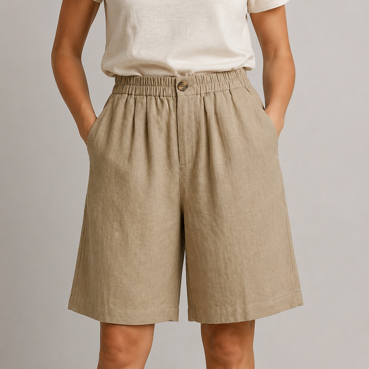 Women’s Elastic Waist Shorts with Side Pockets
