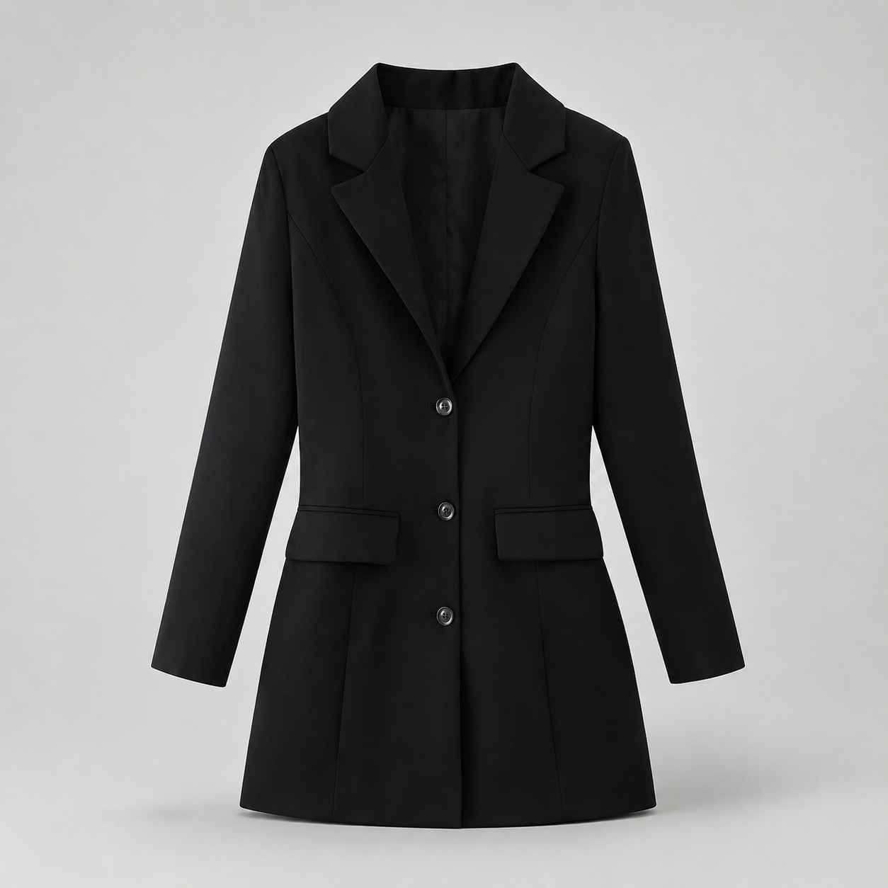 Women’s Front-Button Longline Blazer with Notched Lapel