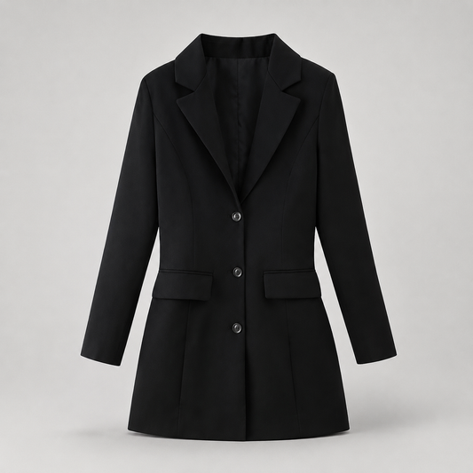 Women’s Front-Button Longline Blazer with Notched Lapel