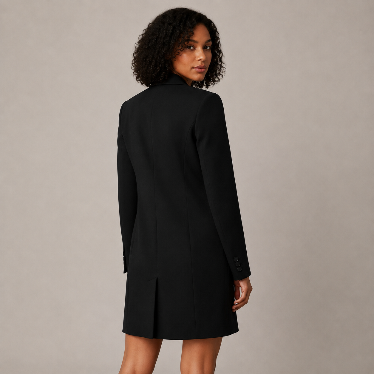 Women’s Front-Button Longline Blazer with Notched Lapel