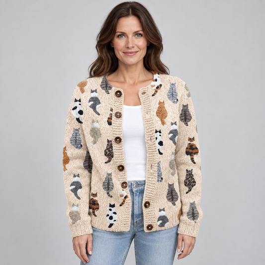 Women's Knitted Cat Print Cardigan