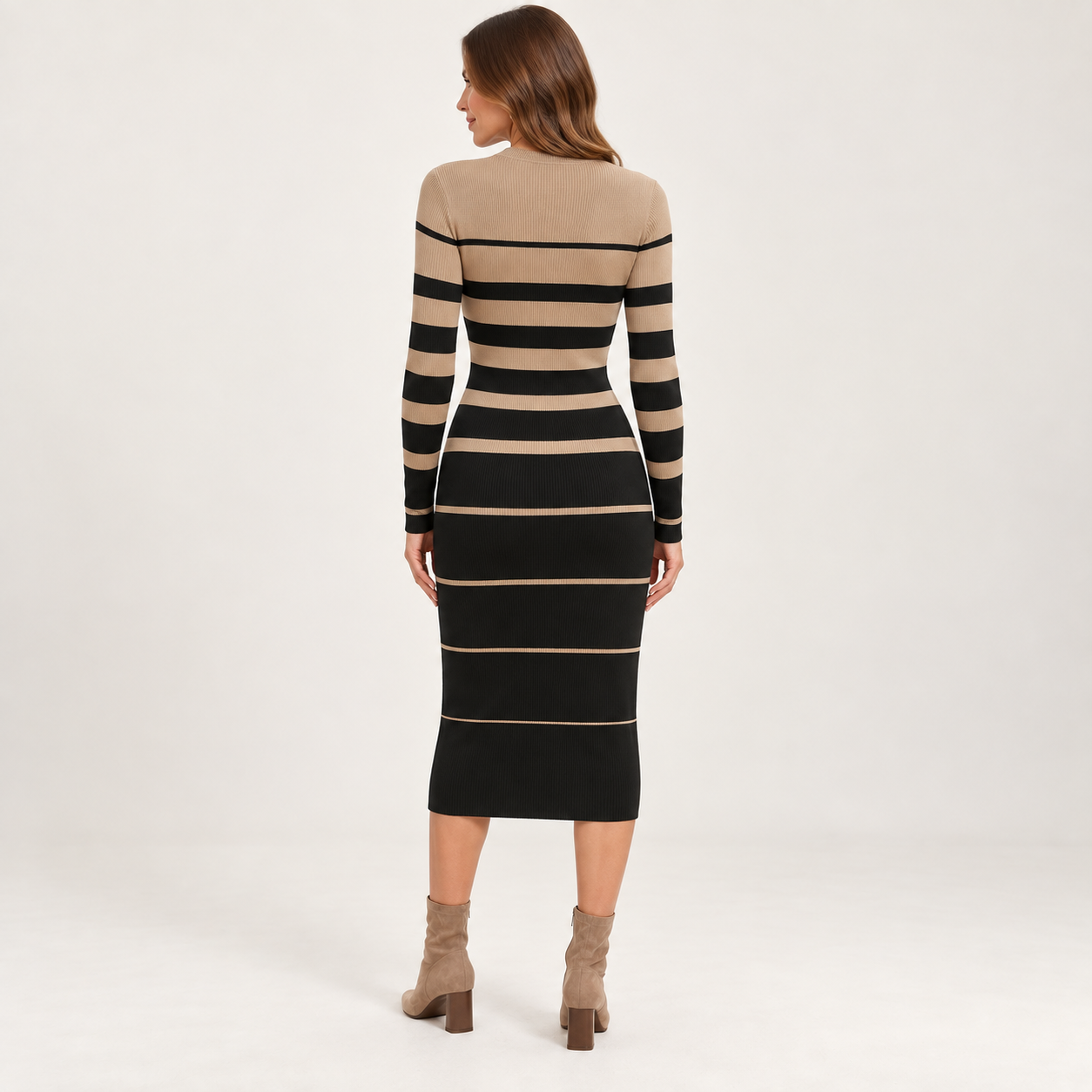 Women’s Long Sleeve Striped Knit Midi Dress