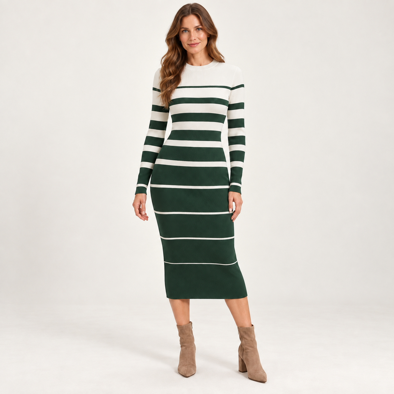 Women’s Long Sleeve Striped Knit Midi Dress