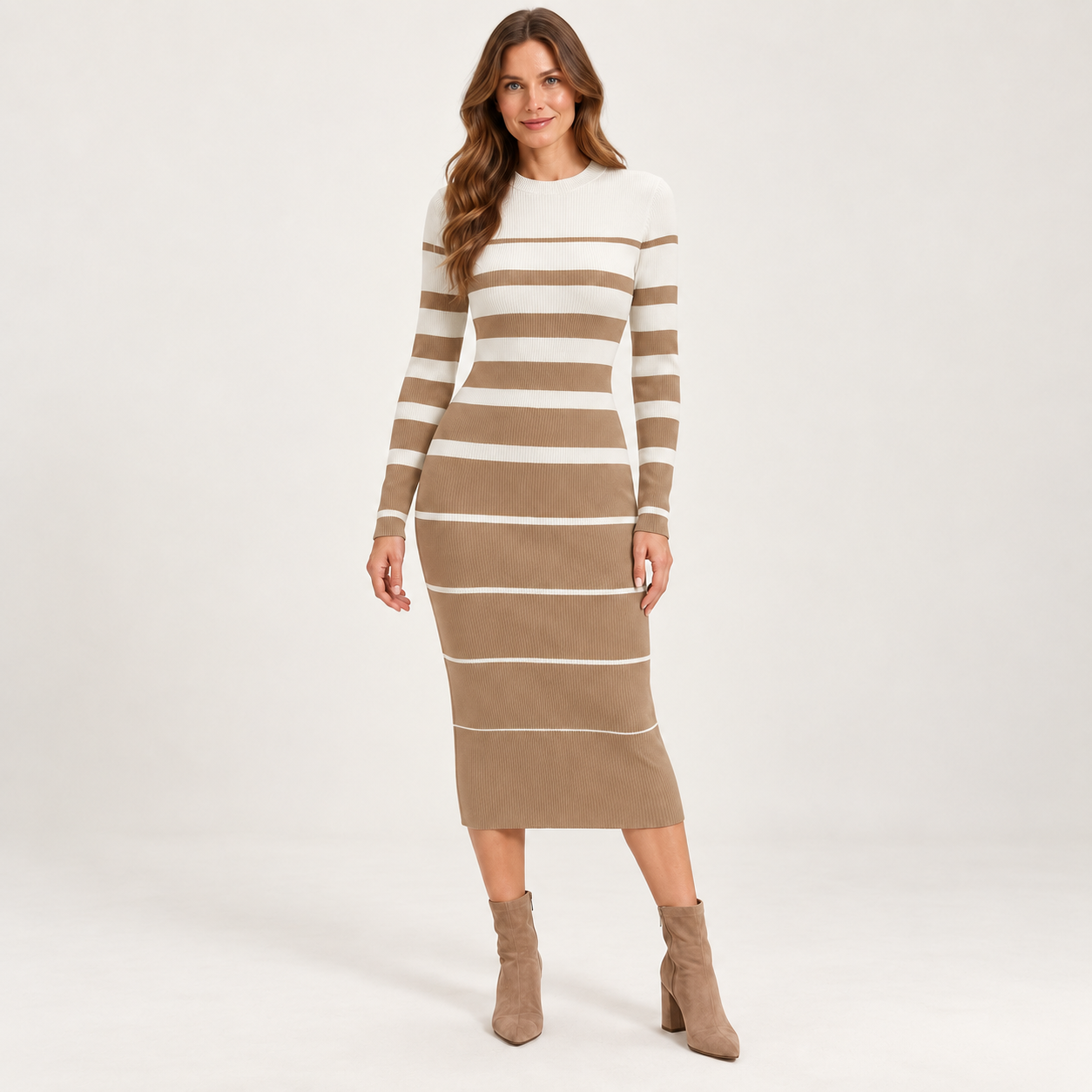 Women’s Long Sleeve Striped Knit Midi Dress