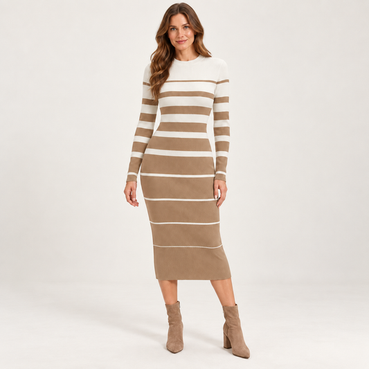 Women’s Long Sleeve Striped Knit Midi Dress