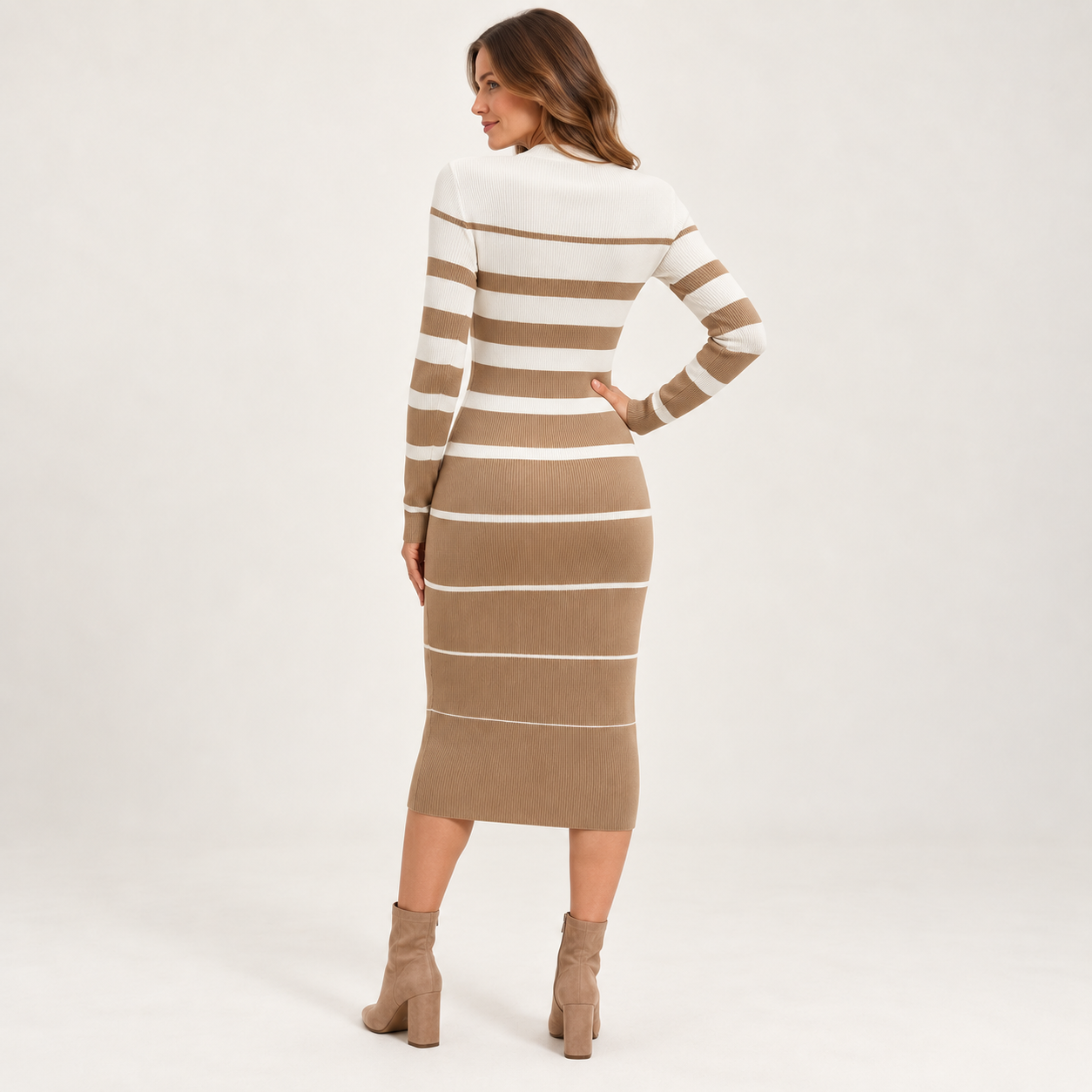 Women’s Long Sleeve Striped Knit Midi Dress