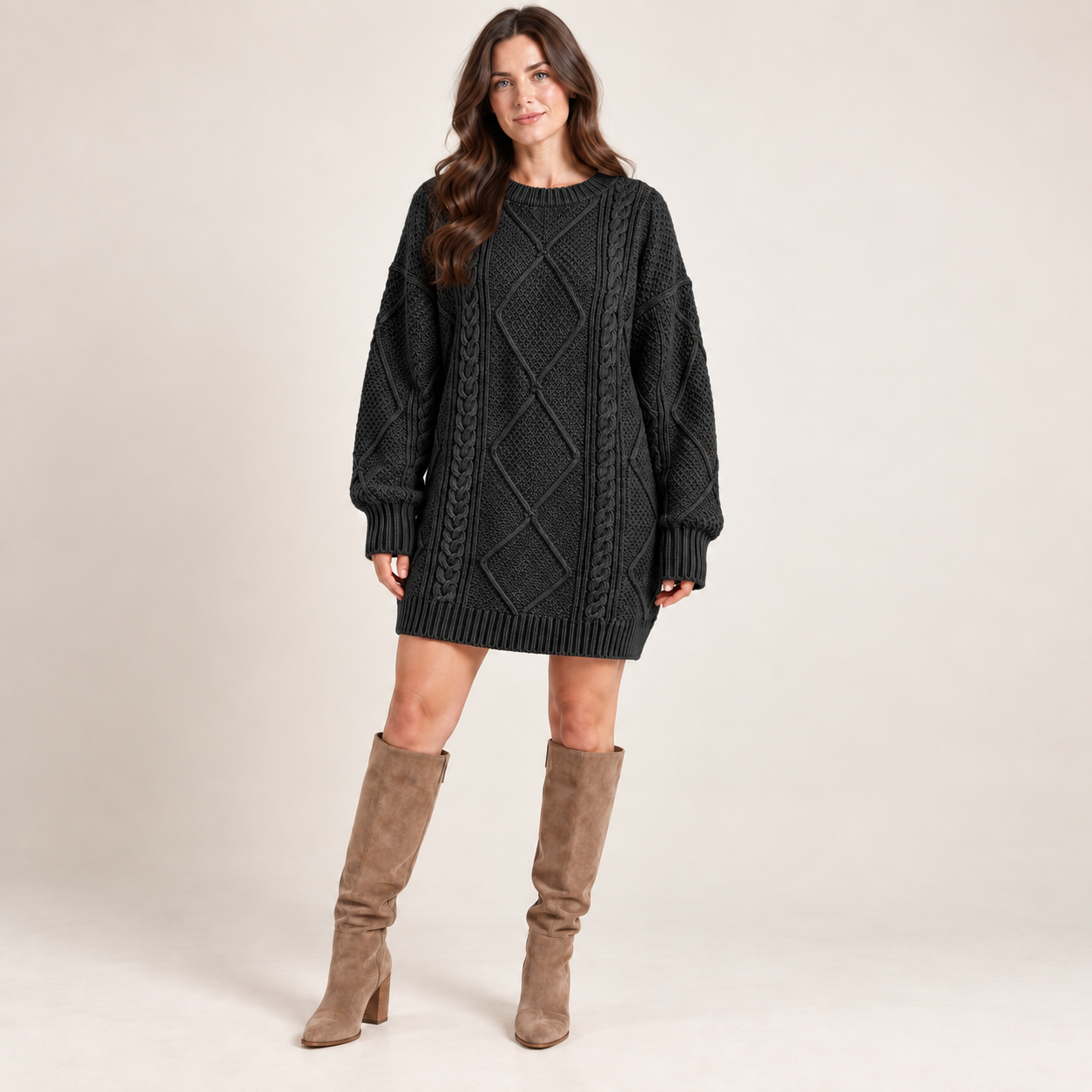 Women’s Oversized Cable Knit Jumper Dress