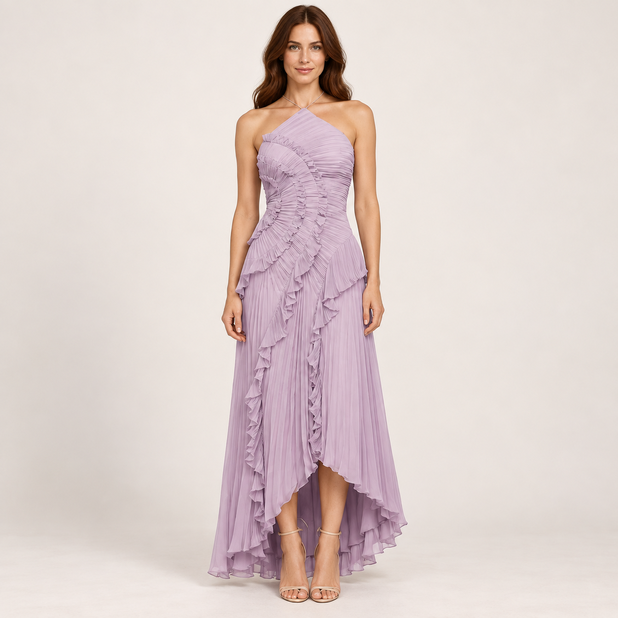 Women’s Pleated Halter Neck Maxi Dress for Weddings Guests