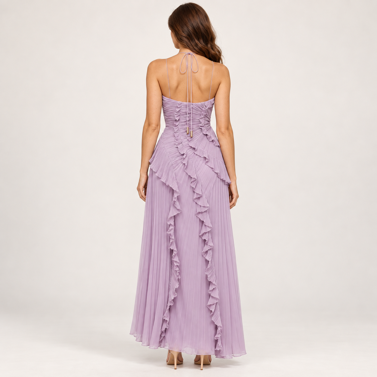 Women’s Pleated Halter Neck Maxi Dress for Weddings Guests