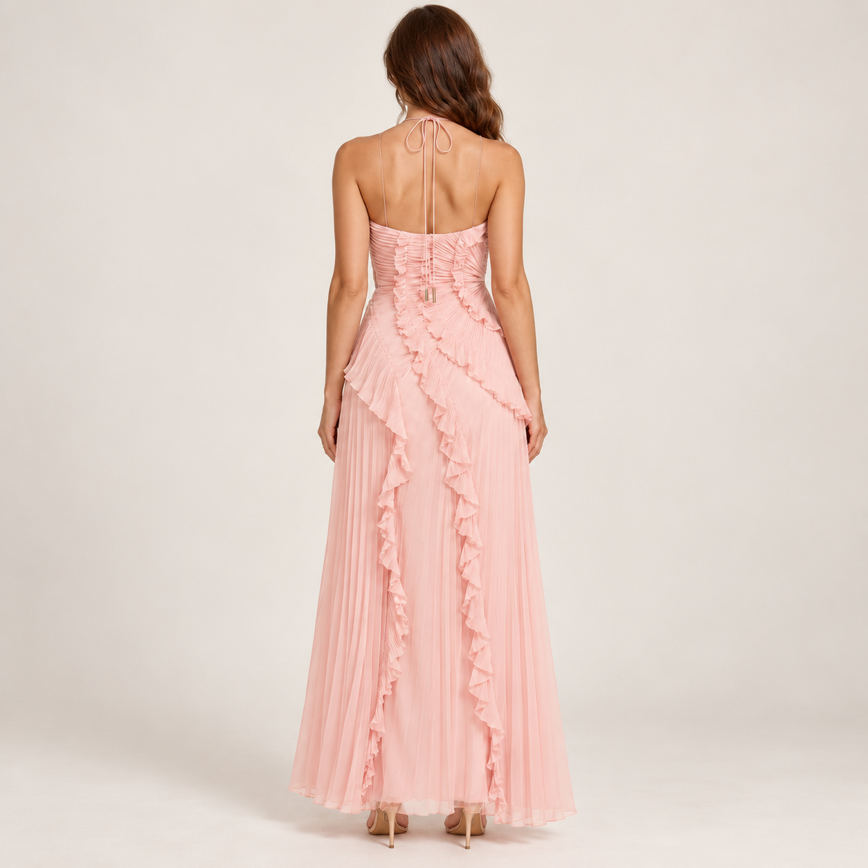 Women’s Pleated Halter Neck Maxi Dress for Weddings Guests