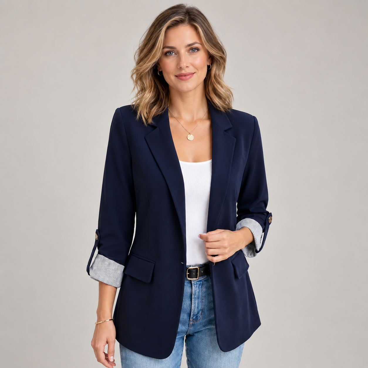 Women's Refined Open Front Ruched Sleeve Blazer