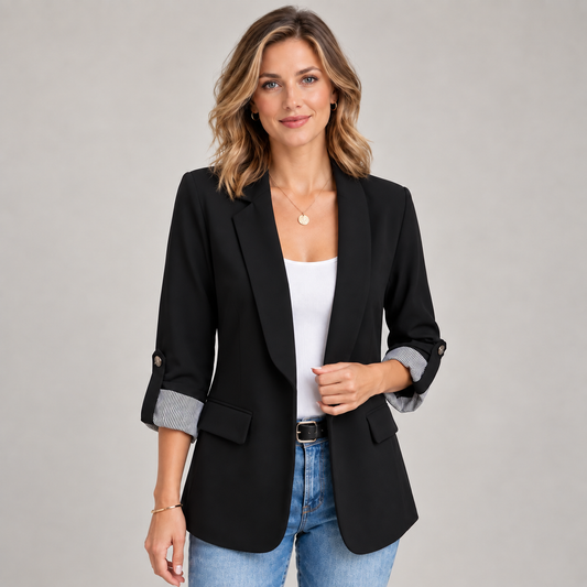 Women's Refined Open Front Ruched Sleeve Blazer