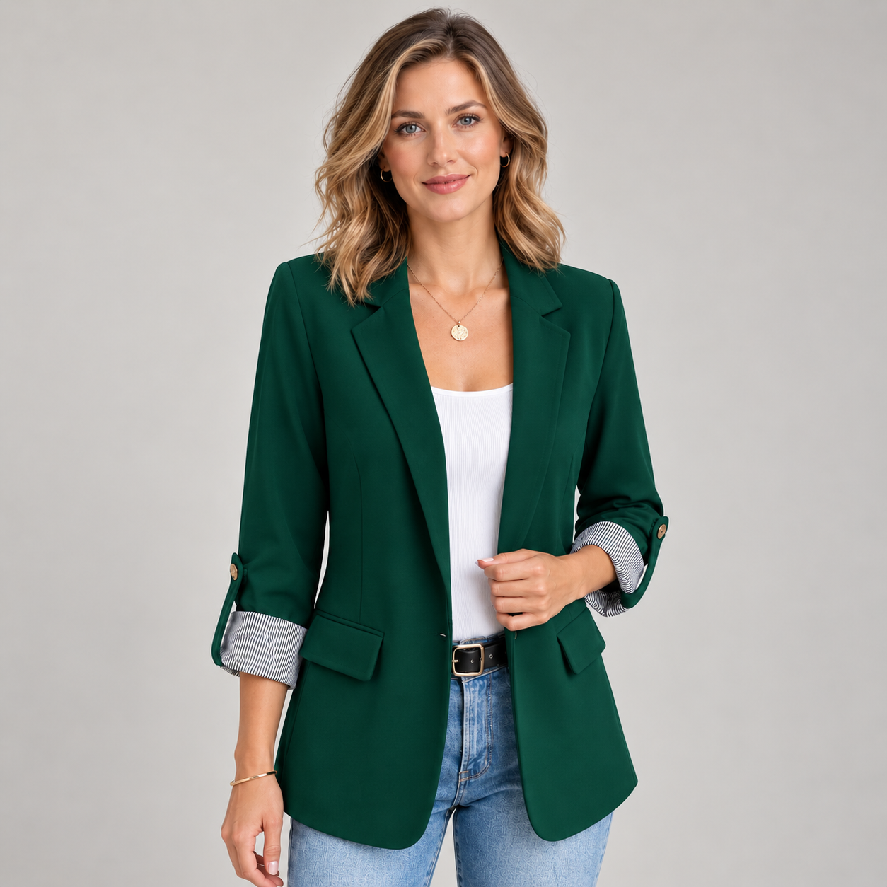 Women's Refined Open Front Ruched Sleeve Blazer