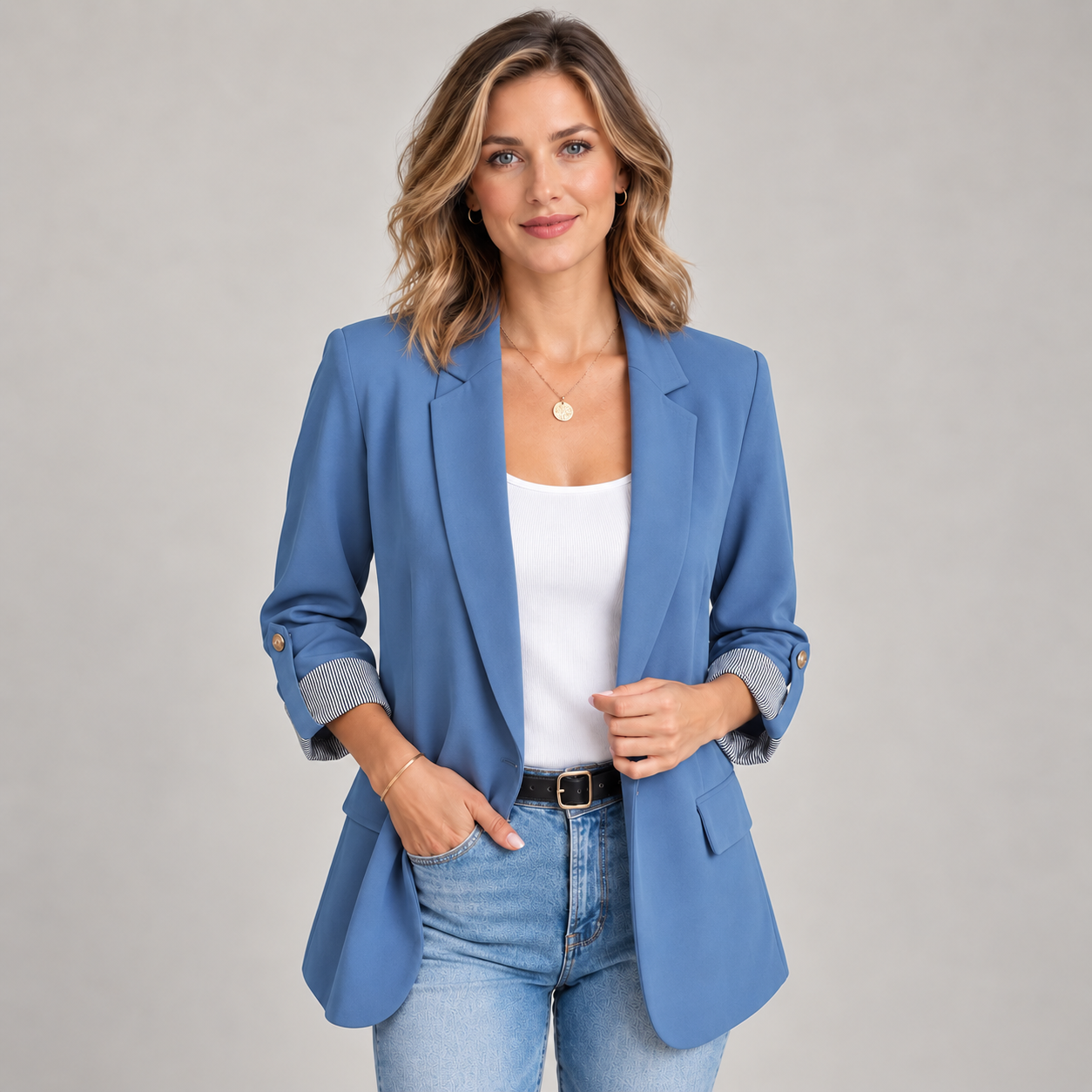 Women's Refined Open Front Ruched Sleeve Blazer