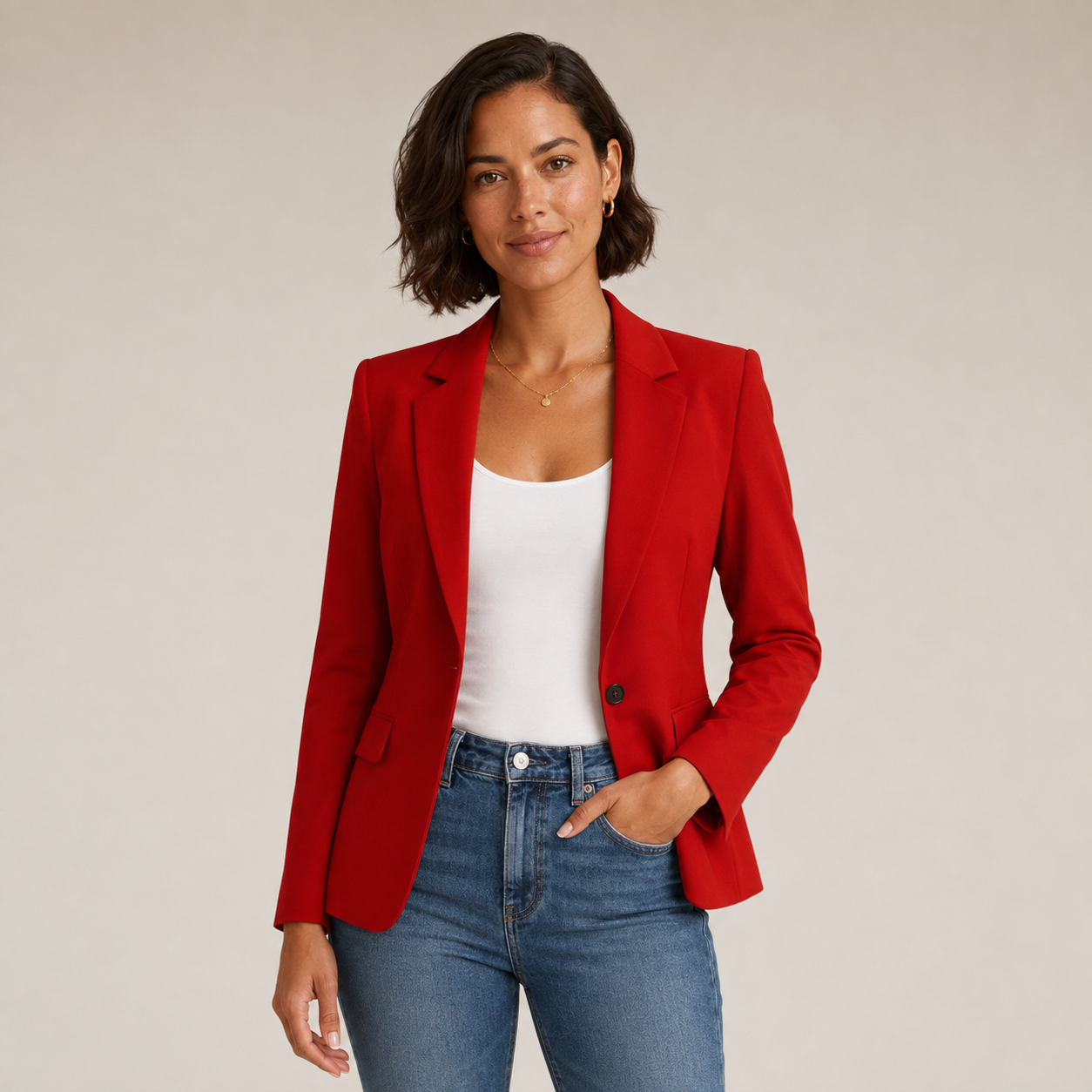 Women’s Single-Button Blazer with Notched Lapel