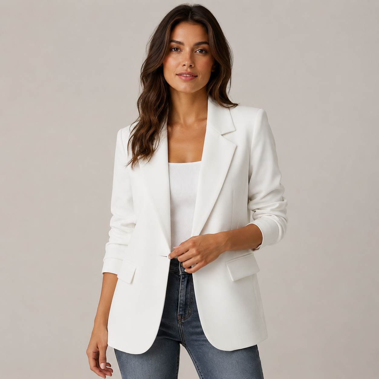Women’s Single-Button Blazer with Notched Lapel