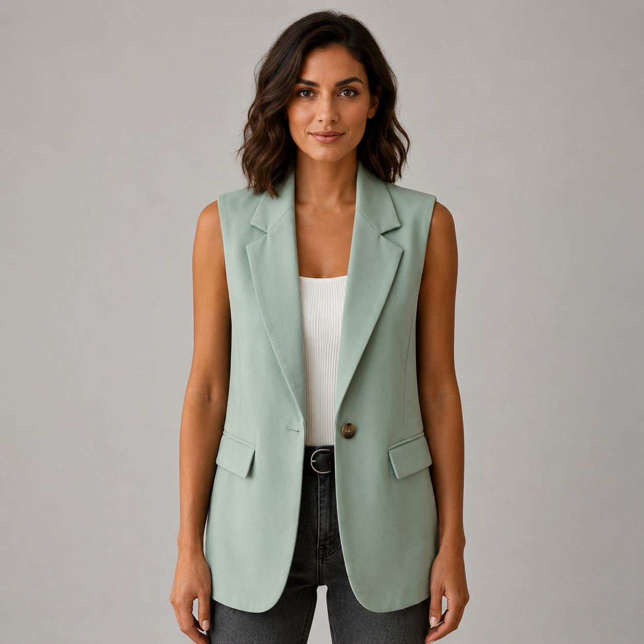 Women’s Sleeveless Notch Collar Blazer with Pockets