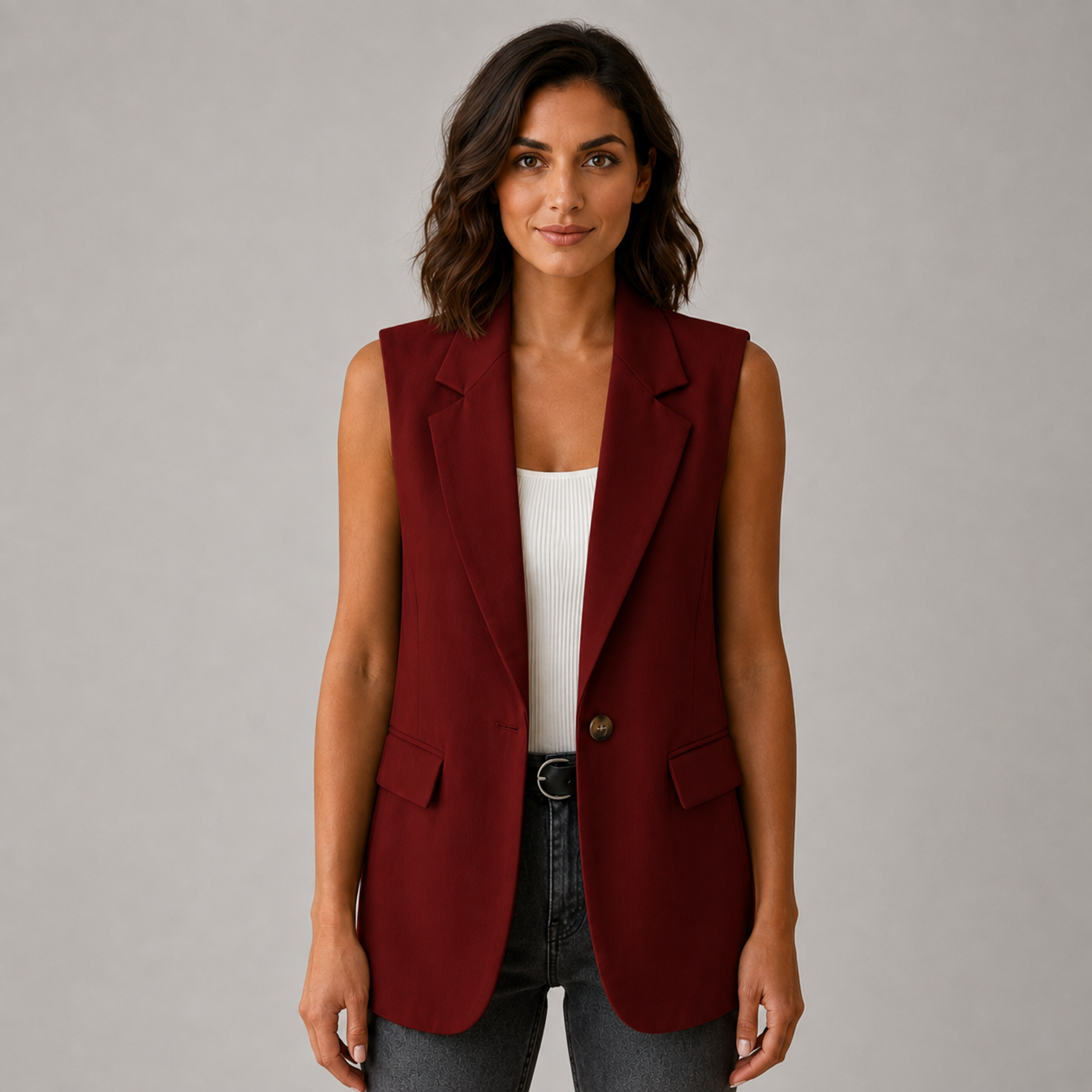 Women’s Sleeveless Notch Collar Blazer with Pockets