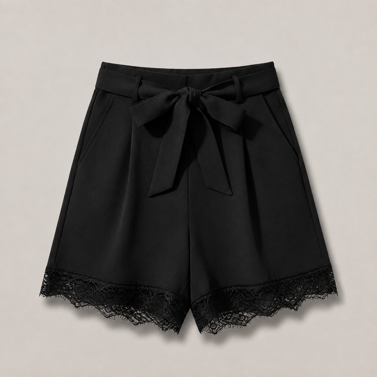 Women’s Tie Waist Shorts with Lace Hem