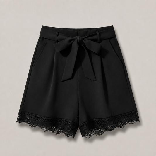 Women’s Tie Waist Shorts with Lace Hem