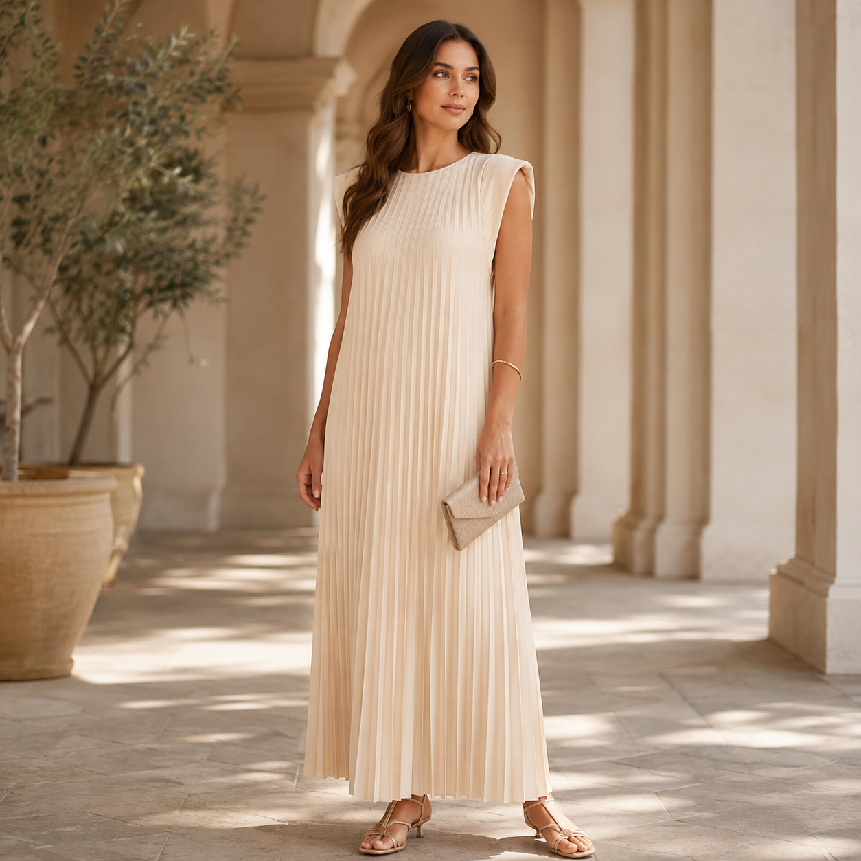Women’s Pleated Short Sleeve Midi Dress