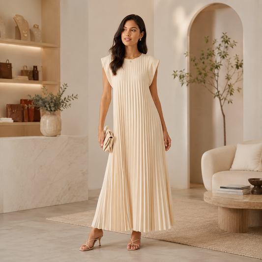 Women’s Pleated Short Sleeve Midi Dress