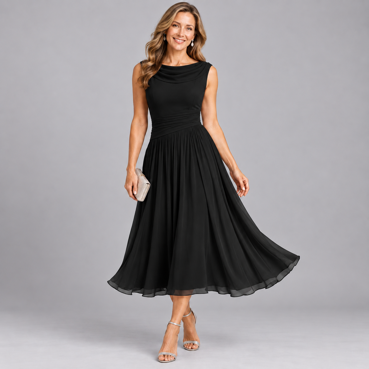 Women's Elegant Pleated Midi Dress
