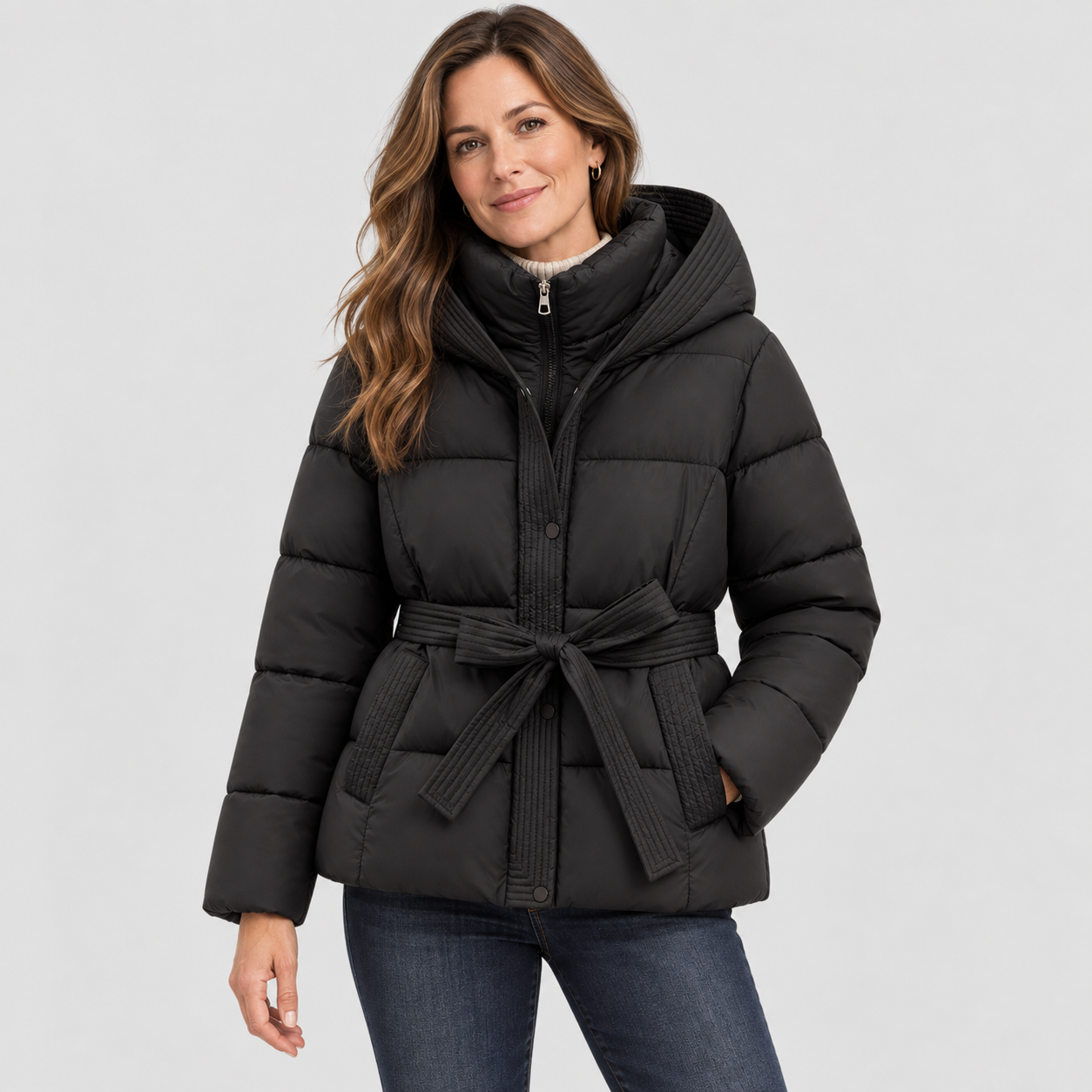 Women's Belted Hooded Puffer Jacket