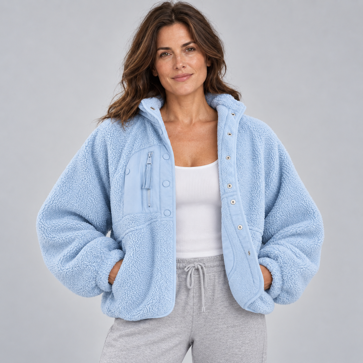 Women's Fleece Teddy Jacket with Buttons
