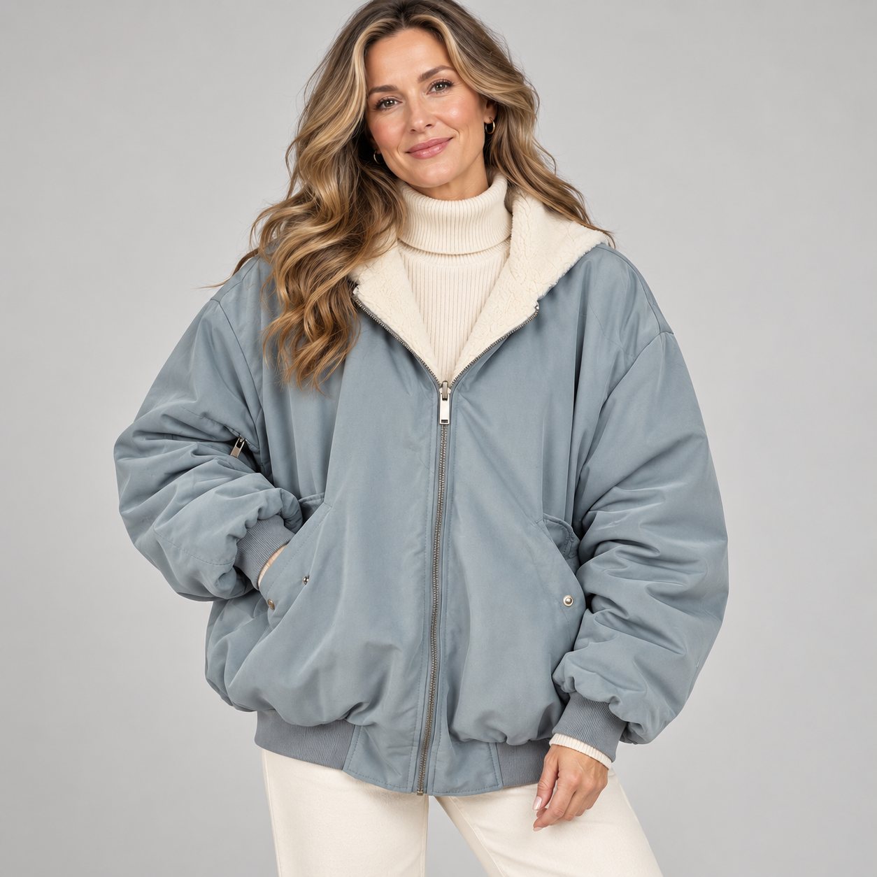 Women's Oversized Hooded Jacket with Faux Fur Lining