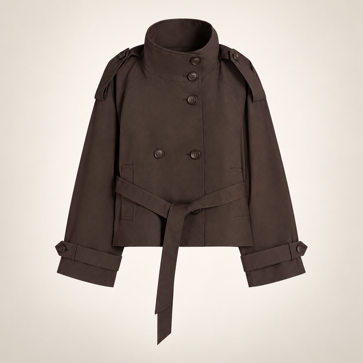 Women’s Brown Cropped Belted Trench Jacket