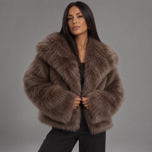 Women's Brown Oversized Faux Fur Coat