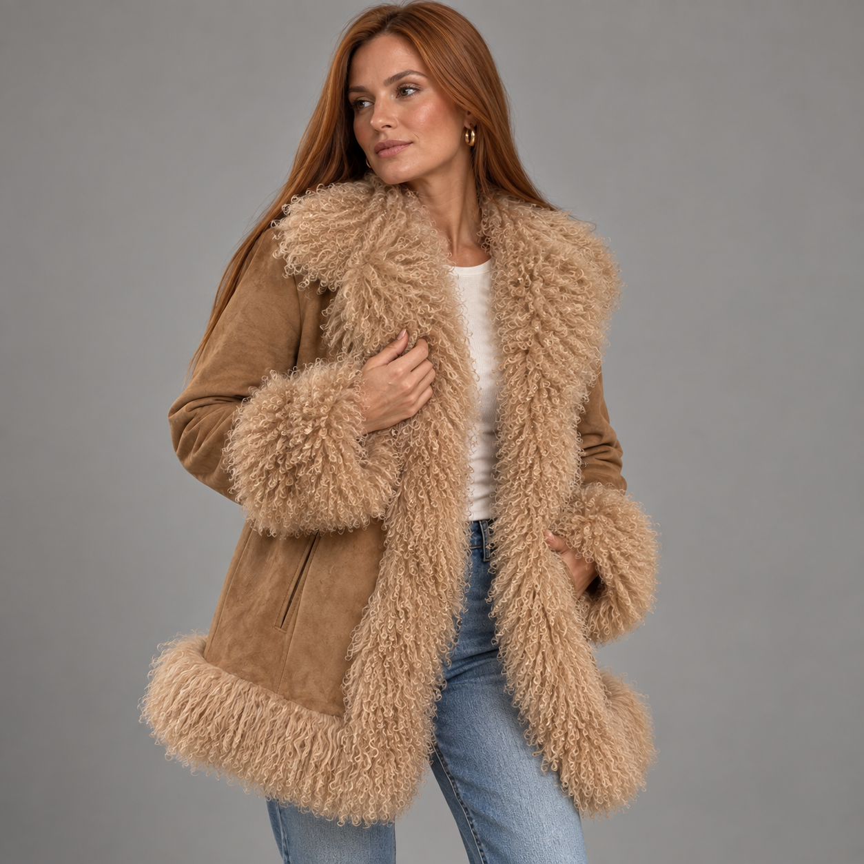 Women's Open Front Faux Fur Coat